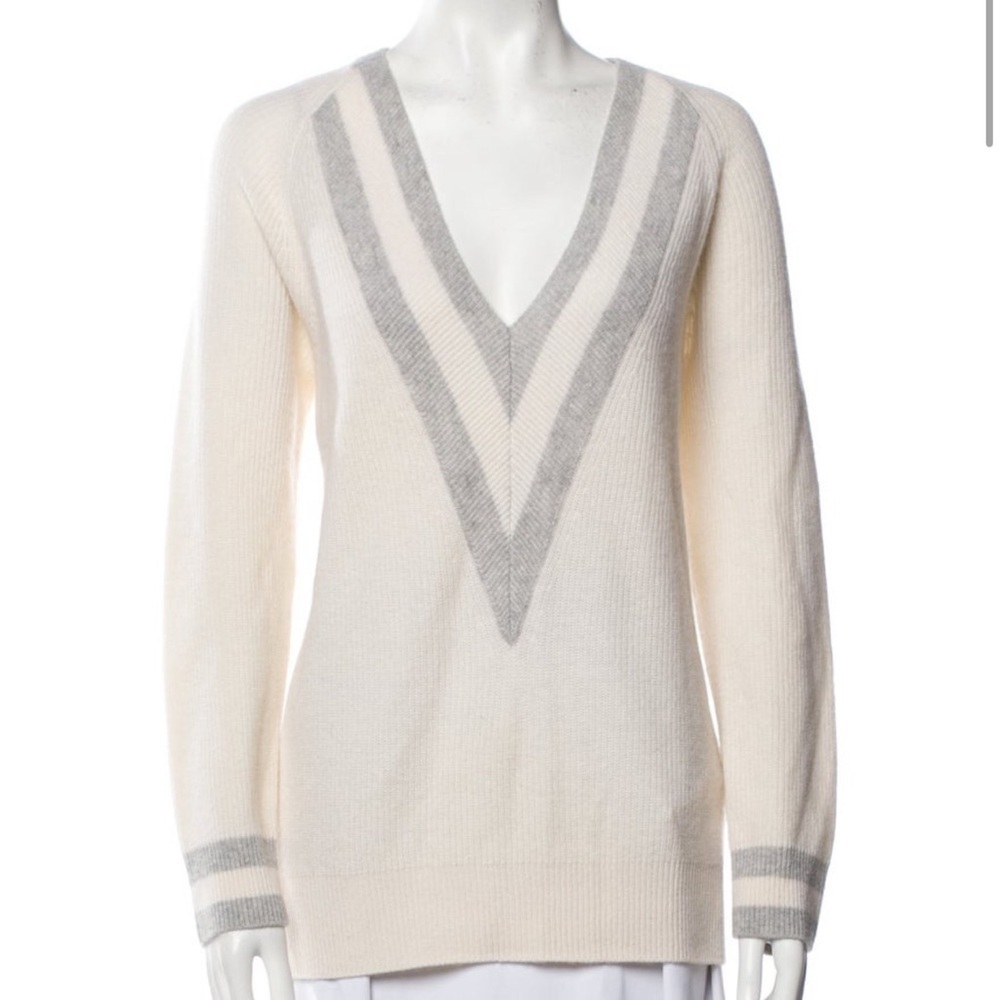 Cream and Gray V-Neck Sweater